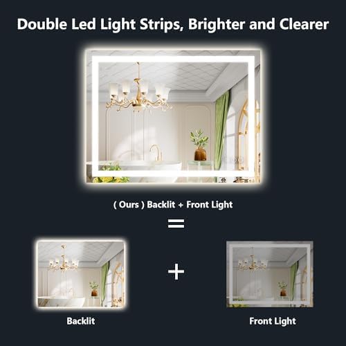 40x30 LED Bathroom Mirror with Lights, Lighted Vanity Mirror - Image 2