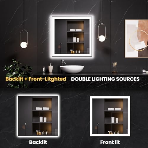 LOAAO 38"X38" LED Bathroom Mirror Black Framed - Image 5