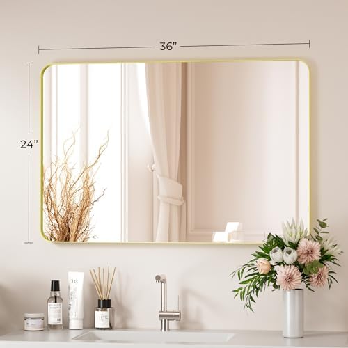 Gold Bathroom Mirror 24X36 Inch Bathroom Vanity Mirror - Image 5