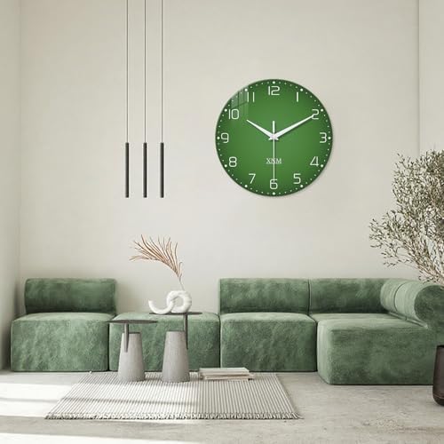 XNM Glass Minimalist Green Wall Clock 12 Inch - Image 2