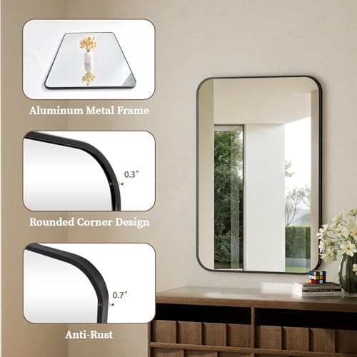 BEAUTYPEAK 16" x 24" Rectangular Wall Mounted Bathroom Mirror - Image 4