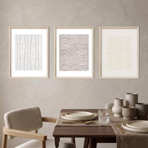 Aryroi Beige White Abstract Neutral Framed Canvas Wall Art Set- 12"x16"x3 - Image 4