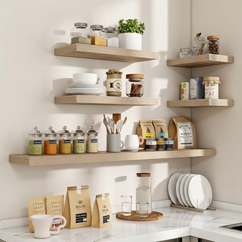 Acovy 72 Inch Floating Shelves, 3D Textured Wood Grain, Wooden Shelves - Image 6