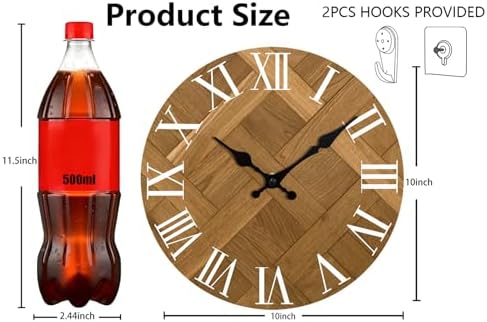 Vintage Roman Numerals Wall Clock Battery Operated 10 Inch Wooden - Image 3
