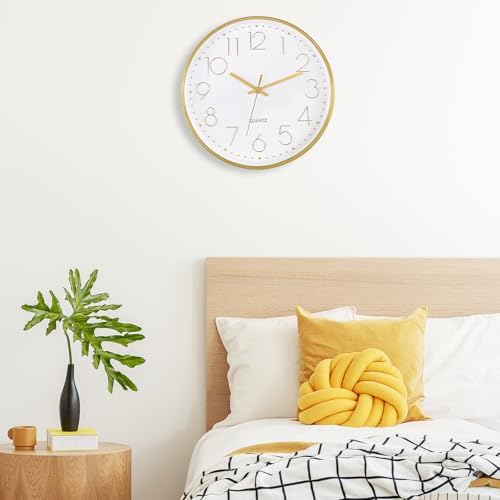 Foxtop 12" Gold Wall Clock Silent Battery Operated Modern Metal Clock - Image 5