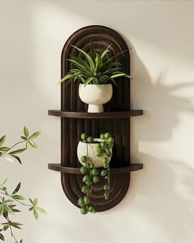 Bamworld Boho Wall Decor Plant Wall Shelf Wood Plant Holder Walnut 2PCS by Bamworld