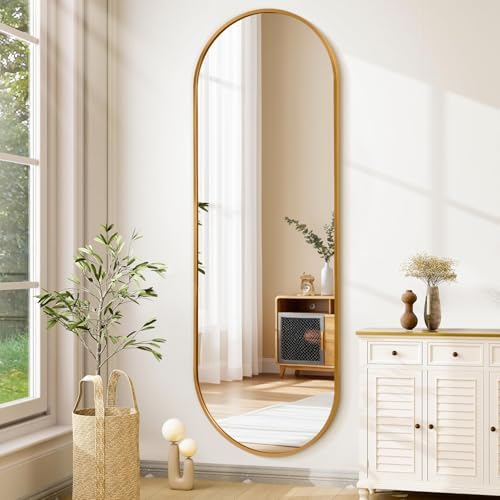 JJUUYOU Oval Full Length Bathroom Mirror Wall Mounted Mirror Gold Metal Mirrors by JJUUYOU