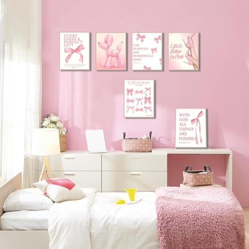 Coquette Pink Bow Christian Wall Art Canvas Poster Inspirational Bible Verse - Image 6