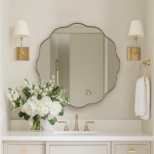 ANDY STAR Brushend Gold Round Wall Mirror 32 Inch, Brass Round Bathroom Mirrors by ANDYSTAR