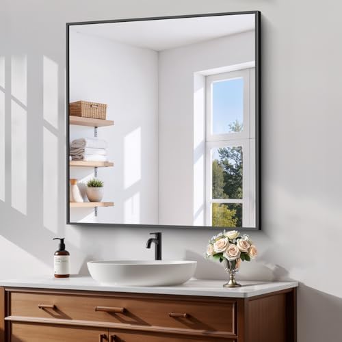 Koonmi Black Bathroom Mirror for Over Sink, Metal Framed 36"x24" Wall Mirror by KOONMI