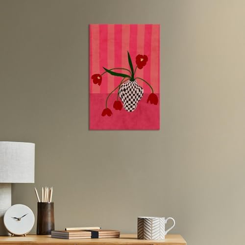 Contemporary, Eclectic Canvas Wall Art Tulips In A Checkered Vase Prints Poster - Image 5