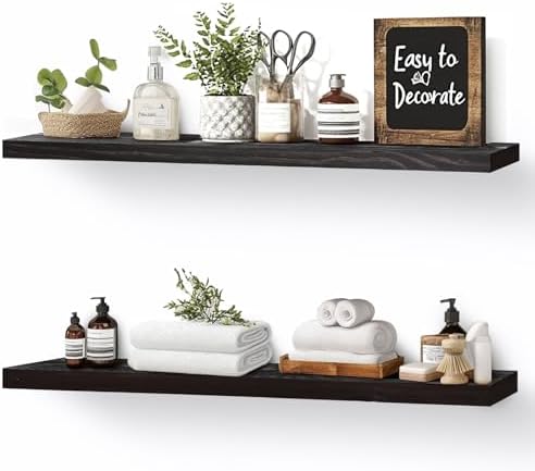 24x5.8x0.8in Floating Wall Shelves Rustic Solid Wood 2-Pack by ABSWHLM