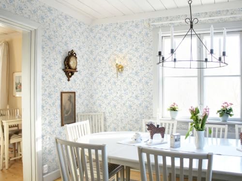 Ismoon Peel and Stick Wallpaper Blue Floral Contact Paper 17.3 x 385in - Image 5