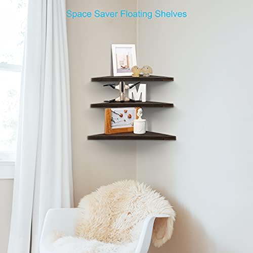 Joiishom Corner Wall Shelf Set of 3, Floating Corner Shelves, Rustic Wood Wall - Image 5