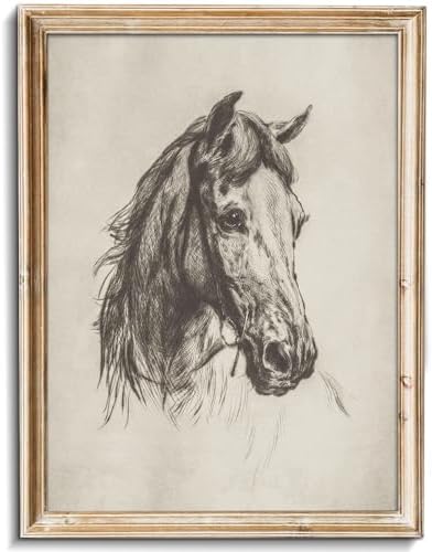 uniro Vintage Horse Etching Sketch Equestrian Retro Wall Art Print Farmhouse by uniro