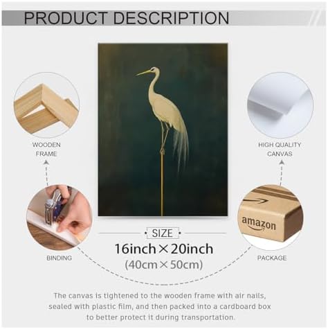 Framed Canvas Wall Art Posters Vintage Bird Prints Japanese Crane Retro Asian - Image 2