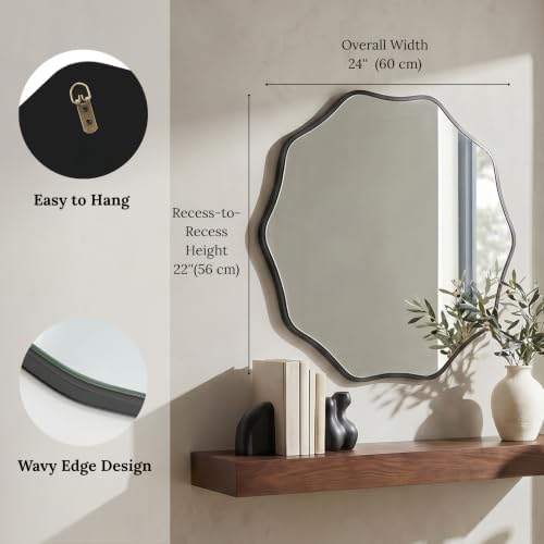 PERFNIQUE Black Scalloped Mirror, Decorative Modern Wall Decor - Image 2
