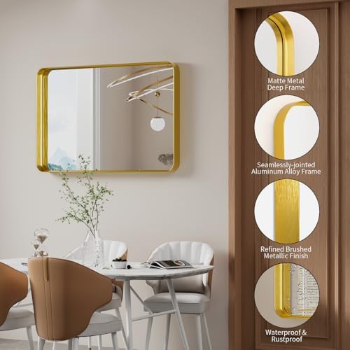 Koonmi Gold Bathroom Mirror, 24x35 Shatterproof Wall Vanity Mirror - Image 4