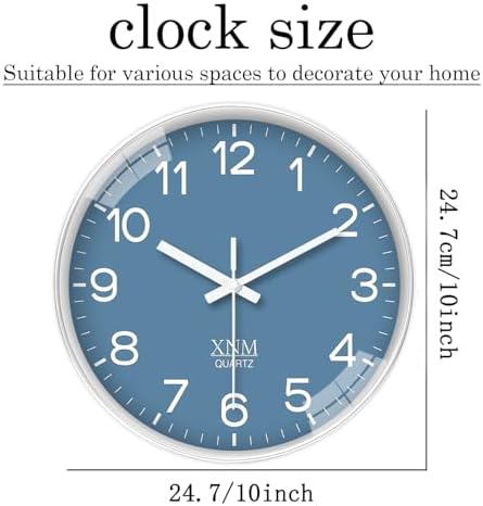 XNM Modern Blue Wall Clocks Battery Operated 10 Inch - Image 3