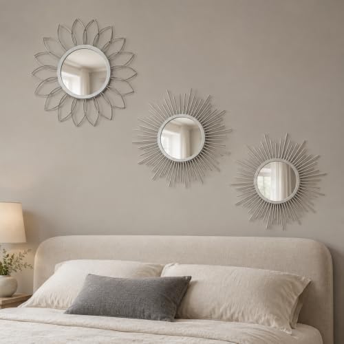 Silver Sunburst Mirror 14x14 Inch, Decorative Wall Accent - Image 3