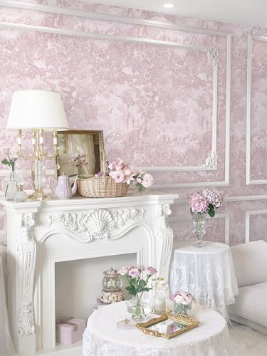 Dimoon 17.3" X 78.7" Peel and Stick Wallpaper Pink White Toile Forest Floral - Image 6
