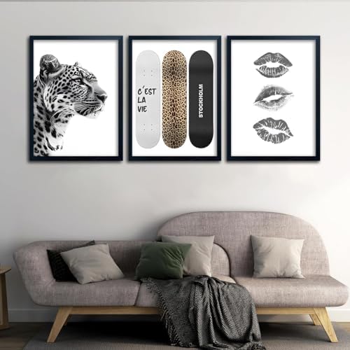 Framed Stockholm Style Canvas Wall Art Set of 3 Black and White Fashion Leopard - Image 6