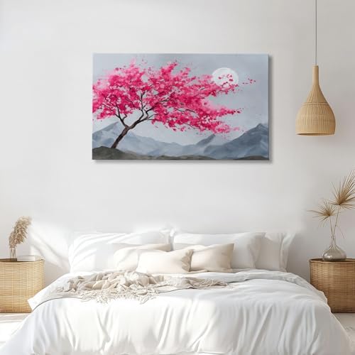 Canvas Wall Art Watercolor Japanese Sakura Tree Mountains, Waterproof Modern - Image 3