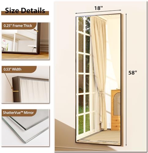 GLSLAND 58"x18" Full Length Mirror Full Body Mirror Freestanding Hanging or - Image 5