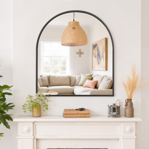 Arched Wall Mirror 32x31 Inch Black Bathroom Vanity Mirror - Image 7