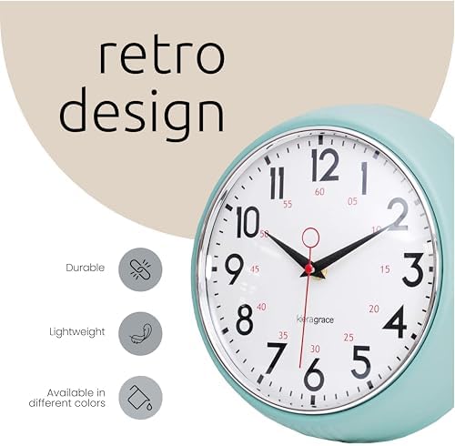 Kiera Grace Retro Wall Clock, Silent Non-Ticking Design, Battery Operated - Image 5