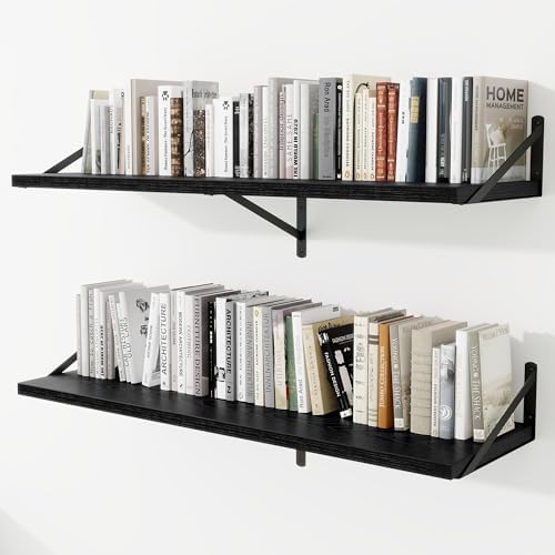 Deep Wall Shelves 48"W x 12"D Engineered Wood Floating Shelves by Venusmiles