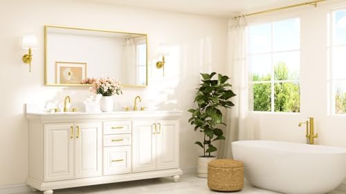 TETOTE Brushed Gold Mirror Beveled Frame 60" x 30" Large Brass Gold Rectangle - Image 2