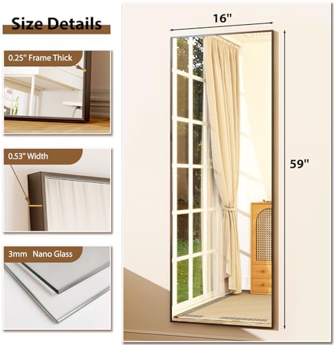 GLSLAND 59"x16" Full Length Mirror Full Body Mirror Freestanding Hanging or - Image 5