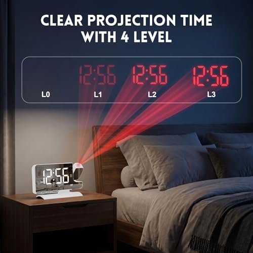 Projection Clock, Alarm Clocks for Bedrooms, 7.3"Mirror Bedside Clock - Image 3