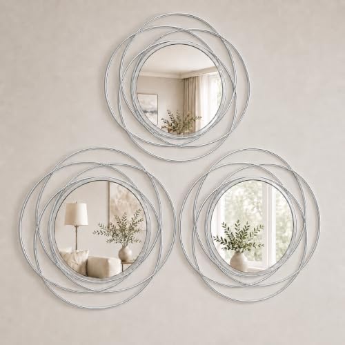 Silver Sunburst Mirror 12x12 Inch, Metal Sun Wall Decor, Small Round Decorative by HMANGE
