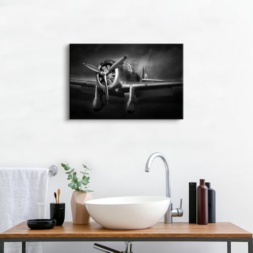 Vintage Airplane Wall Art for Living Room Black and White Propeller Aircraft - Image 3