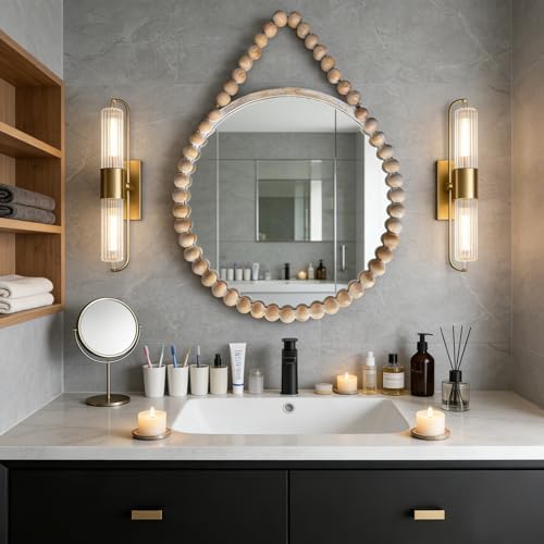 POZINO Wood Round Mirror, Boho Circle Mirror by POZINOmirrorforyourownhomelivingspace