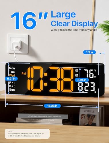 MASHI 16" Easy-Read Large Digital Wall Clock, 9-Color Night Light - Image 2