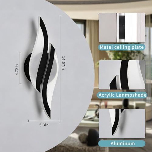 Modern LED Wall Sconce 2 Pack Wall Light Fixtures, 6000K Indoor Black Wall Light - Image 4