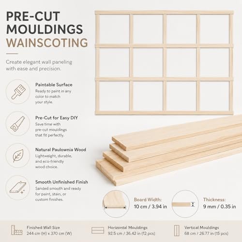 Paulownia Wood Wall Panel Board Batten Panel Kit 12.14 ft x 8 ft - Image 5