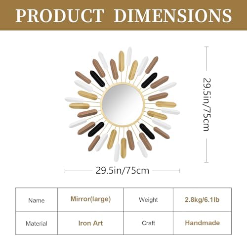 Sunburst Wall Decor Gold Sunburst Mirror, 30”Gold Decorative Mirrors - Image 3