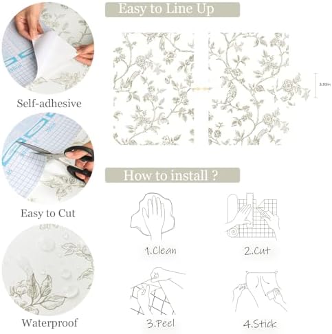 Orainege Vintage Floral Peel and Stick Wallpaper Beige and White Wallpaper - Image 5