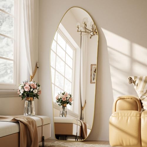 Abstract Decorative Mirror Full Length Mirror 67"x24" Matte Gold by Unknown