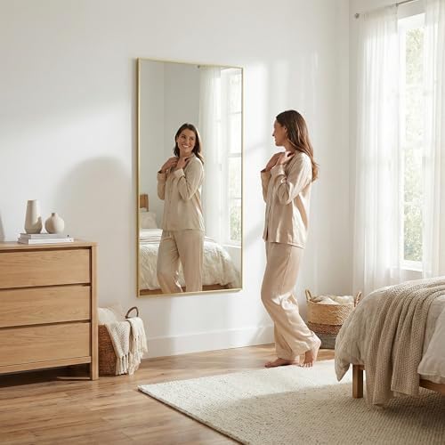 60"x30" Satin Gold Wide Bathroom Wall Mirror - Image 3