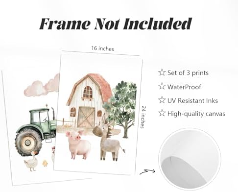 Nursery Farm Animal Wall Art Decor Baby Animal Canvas Prints Nursery Kids - Image 2