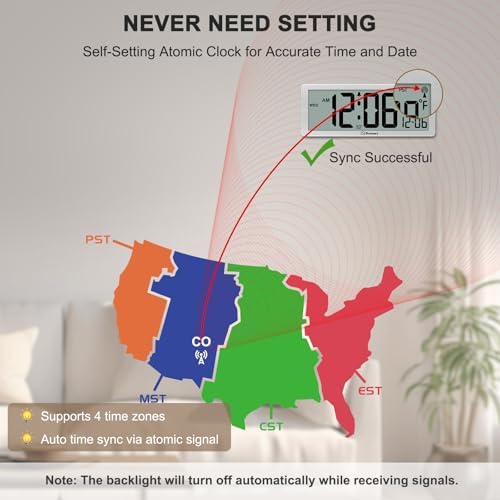 Soobest 8.5" Small Atomic Clock, Self-Setting Time & Date Battery Operated - Image 3
