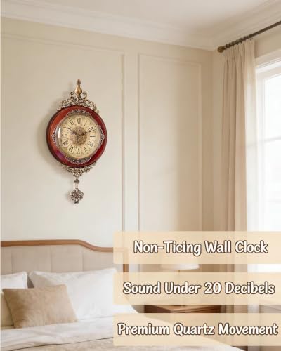Vintage Wall Clocks Pendulum Silent Large Wall Clock Roman Numeral - Image 5