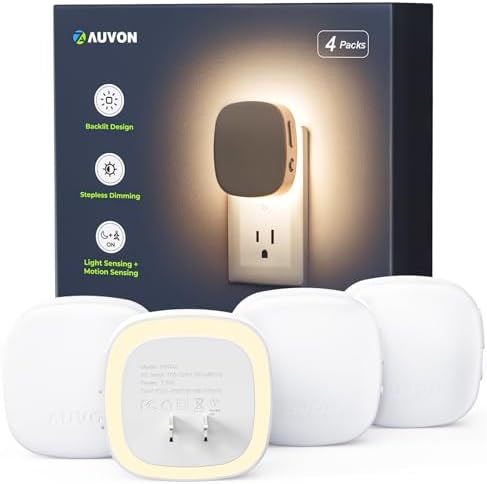 AUVON Plug-in LED Backlit Night Light 4 Packs, Motion & Dusk to Dawn Sensor by AUVON