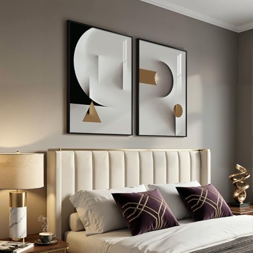 Large Framed Modern Elegant Abstract Wall Art Decor Set of 2, 24x36 In - Image 2