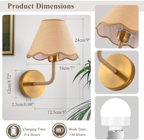 ADISUN Battery Operated Wall Sconce Set of 2, Rattan Shade, Wireless Wall Lights - Image 2